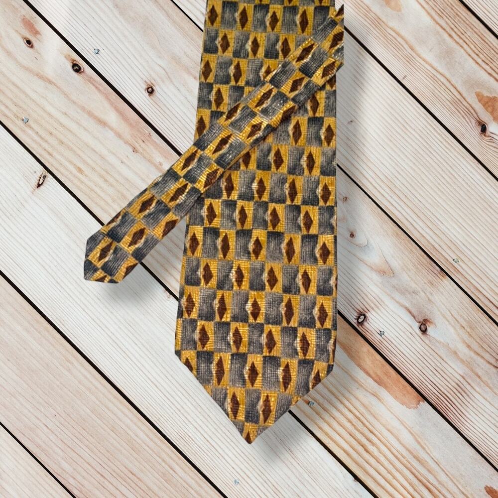 PIERRE BALMAIN Silk Neck Tie ~ Gray, Brown ~ Geometric ~ Vintage